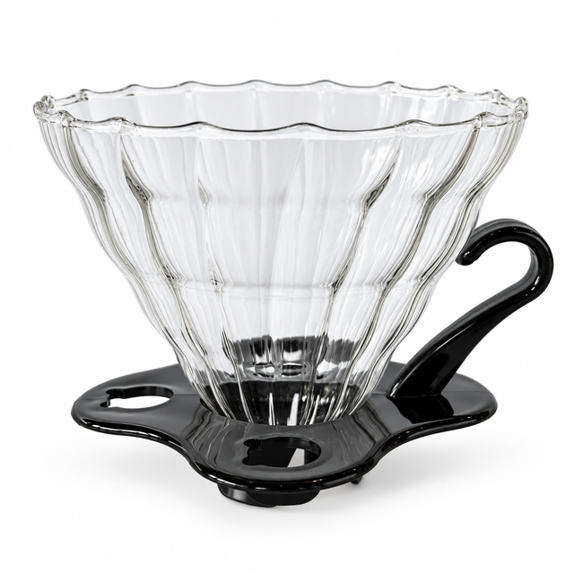 Dripper de vidrio con base negra para café